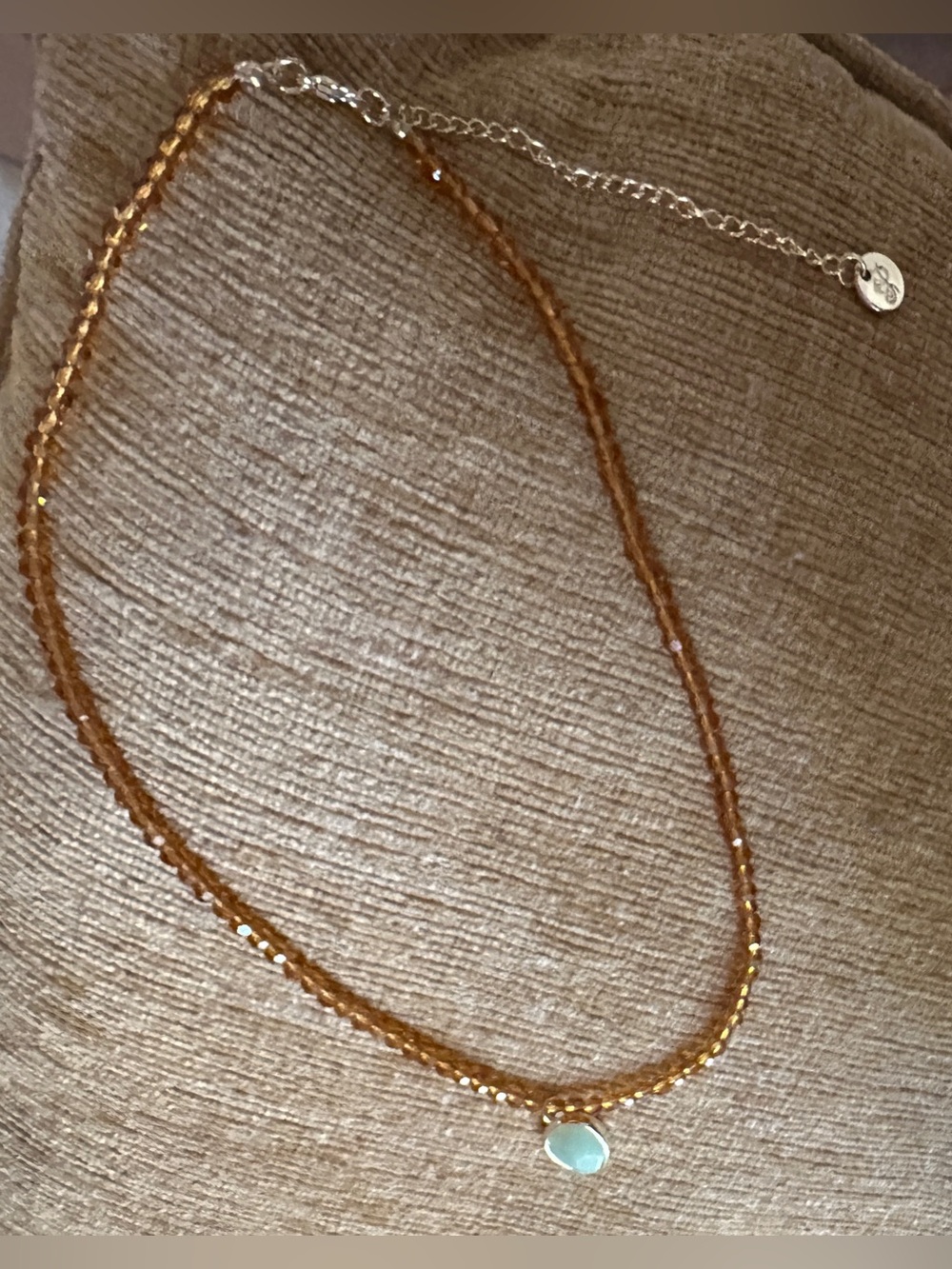 Amber Beaded Necklace with Aqua Pendant - Women Jewelry